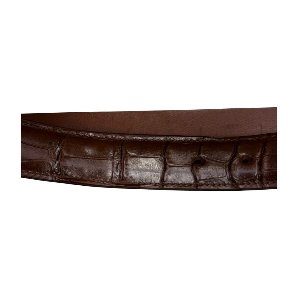 Brown Croc Embossed Leather Belt Antiqued Buckle 37 Inches - Picture 3 of 6